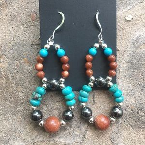 Sterling, hematite, goldstone, and turquoise
